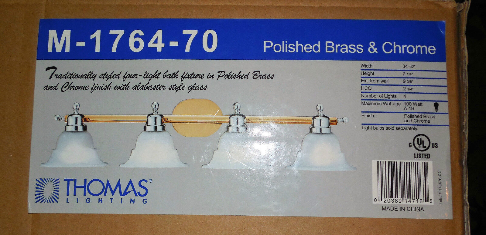 Thomas Lighting M-1764-70 Wall 4 Light Bar Polished Brass & Chrome NIB