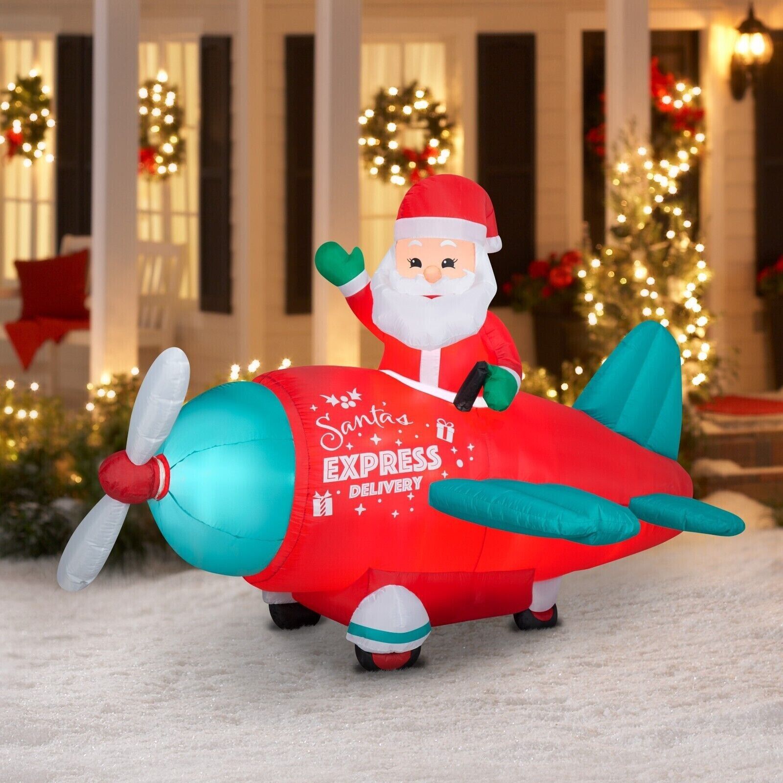 7\' Animated Waving Santa in Plane Airblown Inflatable Yard Christmas Decor