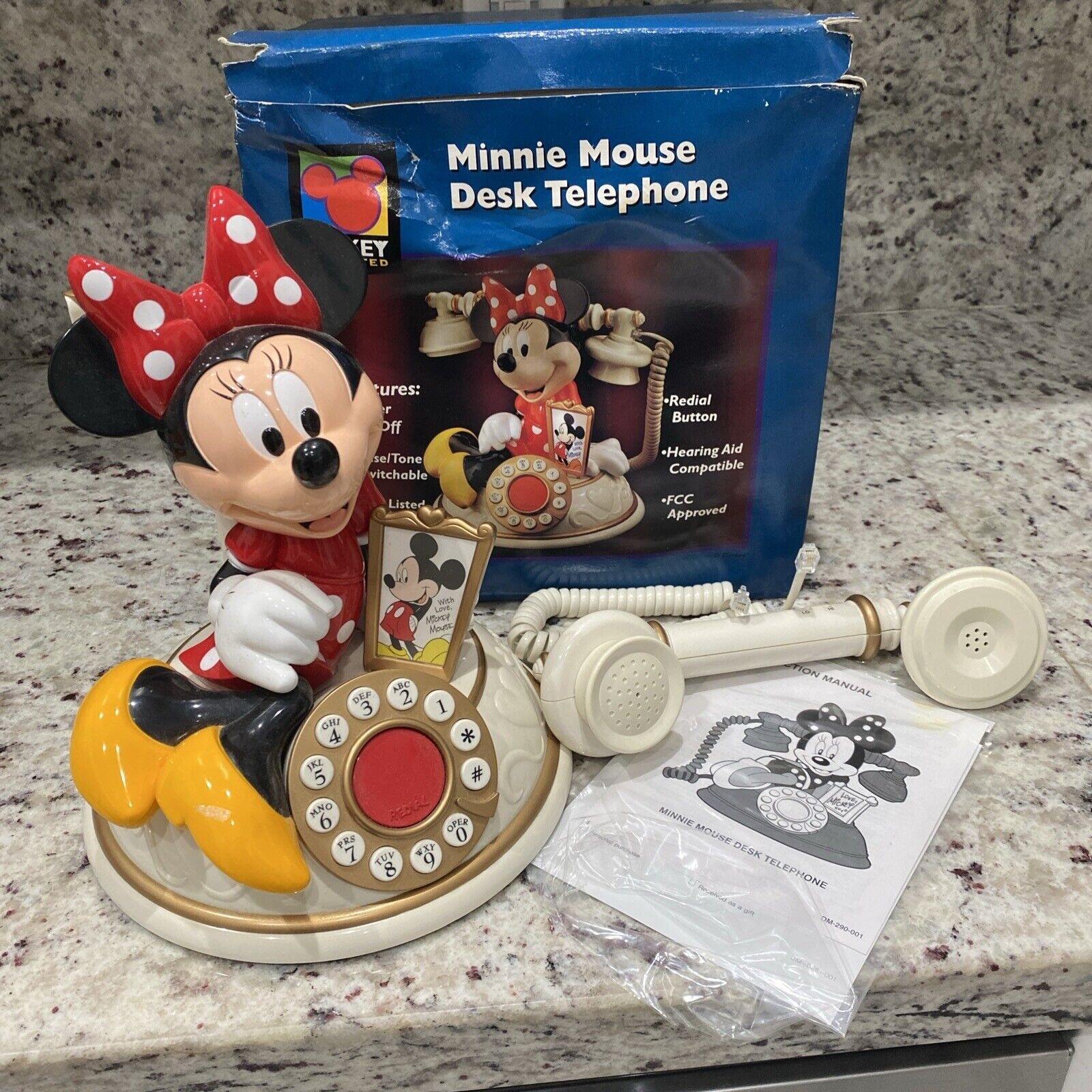Vintage Telemania Disney Minnie Mouse Desk Telephone Pushbutton Wbox Look @ Pics