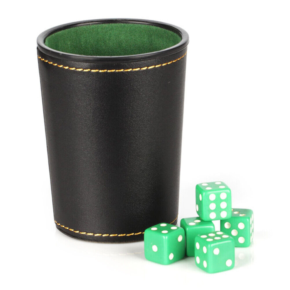 1 Pack PU Leather Dice Cup Set with 5 Dot Dices Felt Lined Cup-