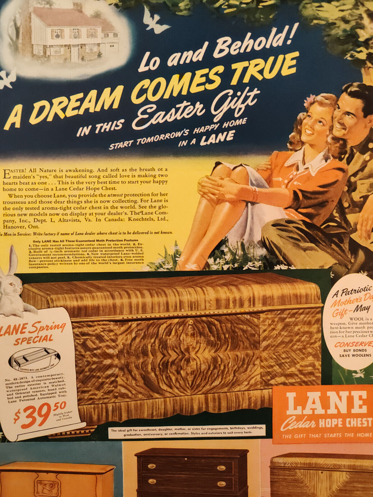 Vintage Ad A Dream Comes True LANE Cedar Hope Chest Pennsylvania Railroad