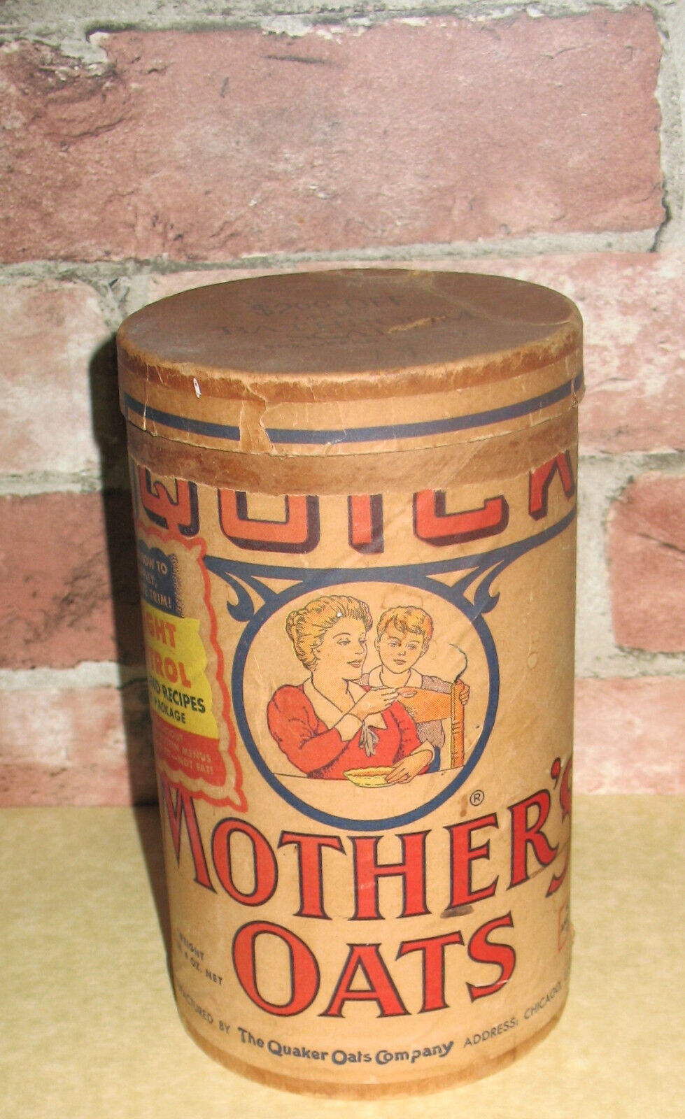 Vintage Quick Mother's Oats Container Quaker Oats Co. 1 lb. 4 oz.