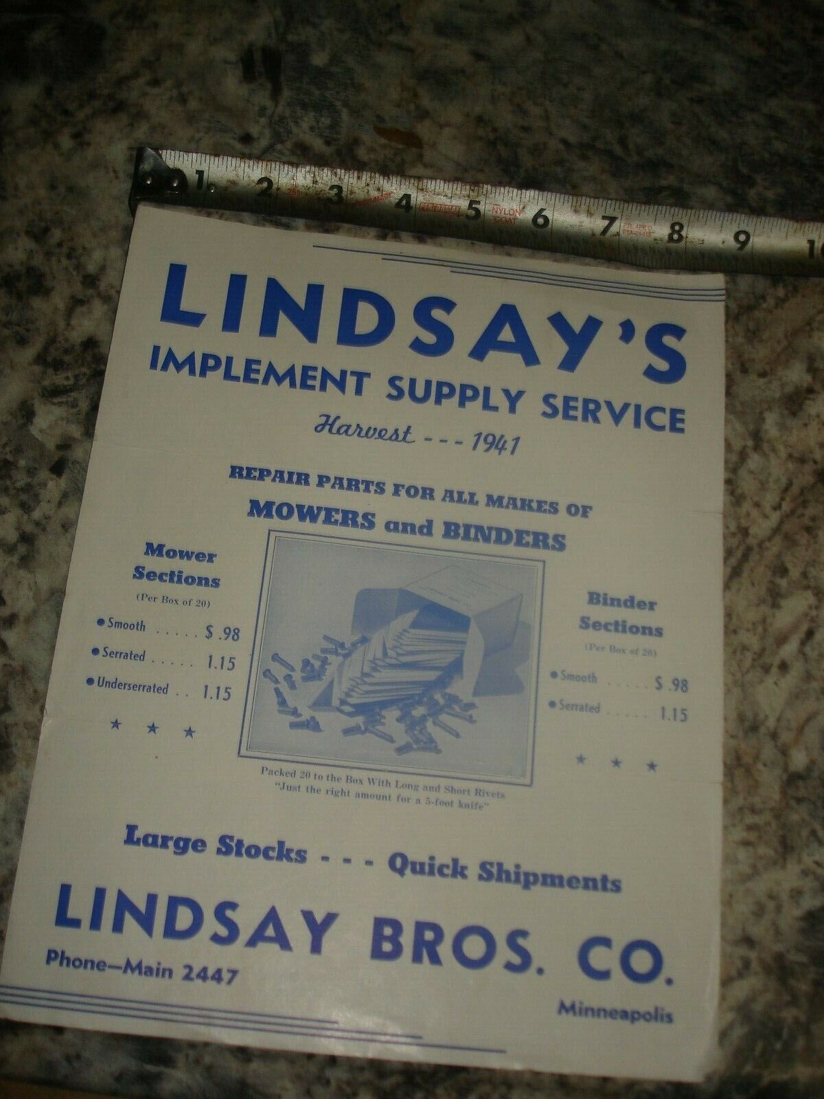 Vintage Lindsay\'s implement supply service tools    ad brochure Old antique 