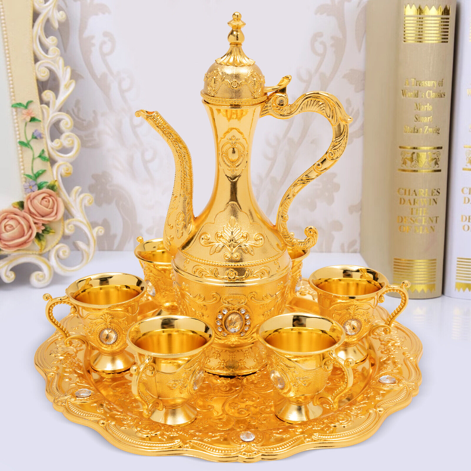 Turkish Coffee Set Vintage Tea Set Decor W/Pot +6 Cups Wedding Birthday Home Set
