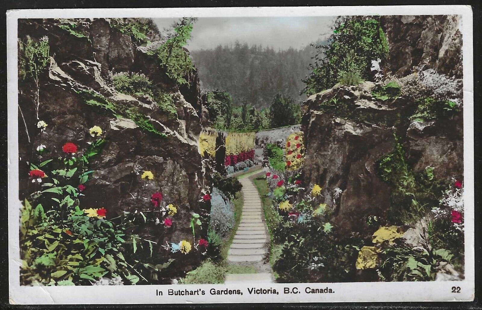 Buchart\'s Gardens, Victoria, B.C.,  Canada, Early Real Photo Postcard, Used