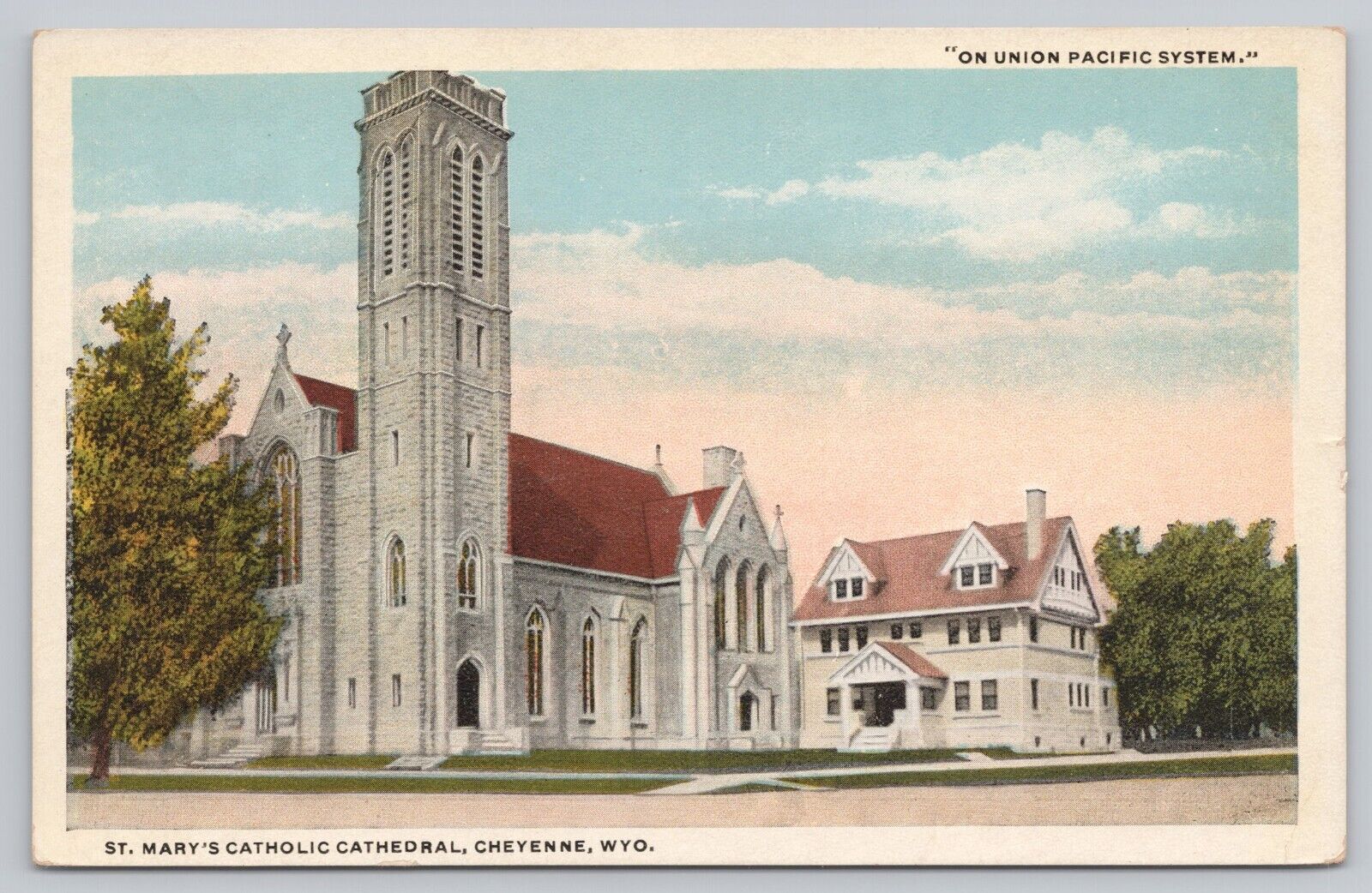 Cheyenne Wyoming, St Mary\'s Catholic Cathedral, Union Pacific, Vintage Postcard