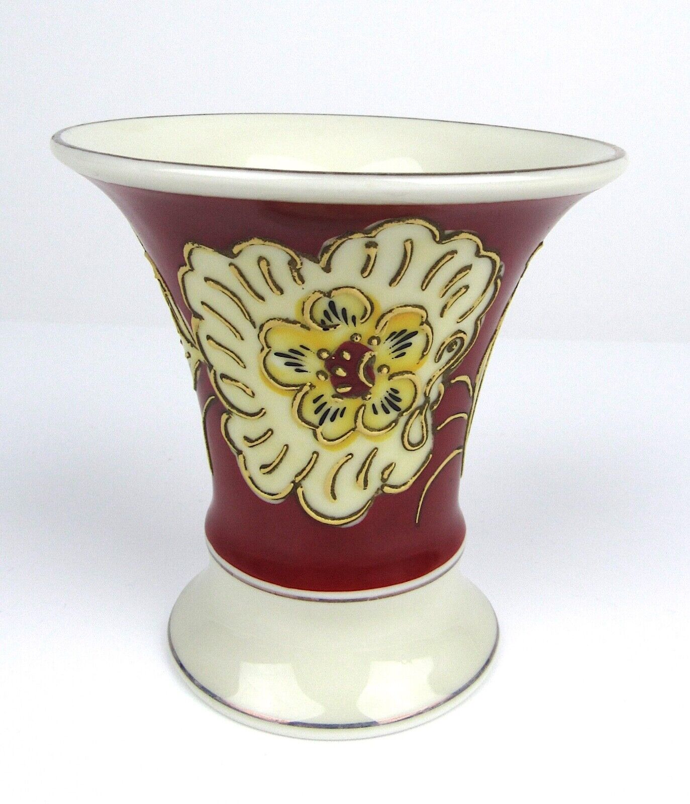 Signed Alka Kunst Bavaria Flower Porcelain Gold Trim Enameled Vase MCM