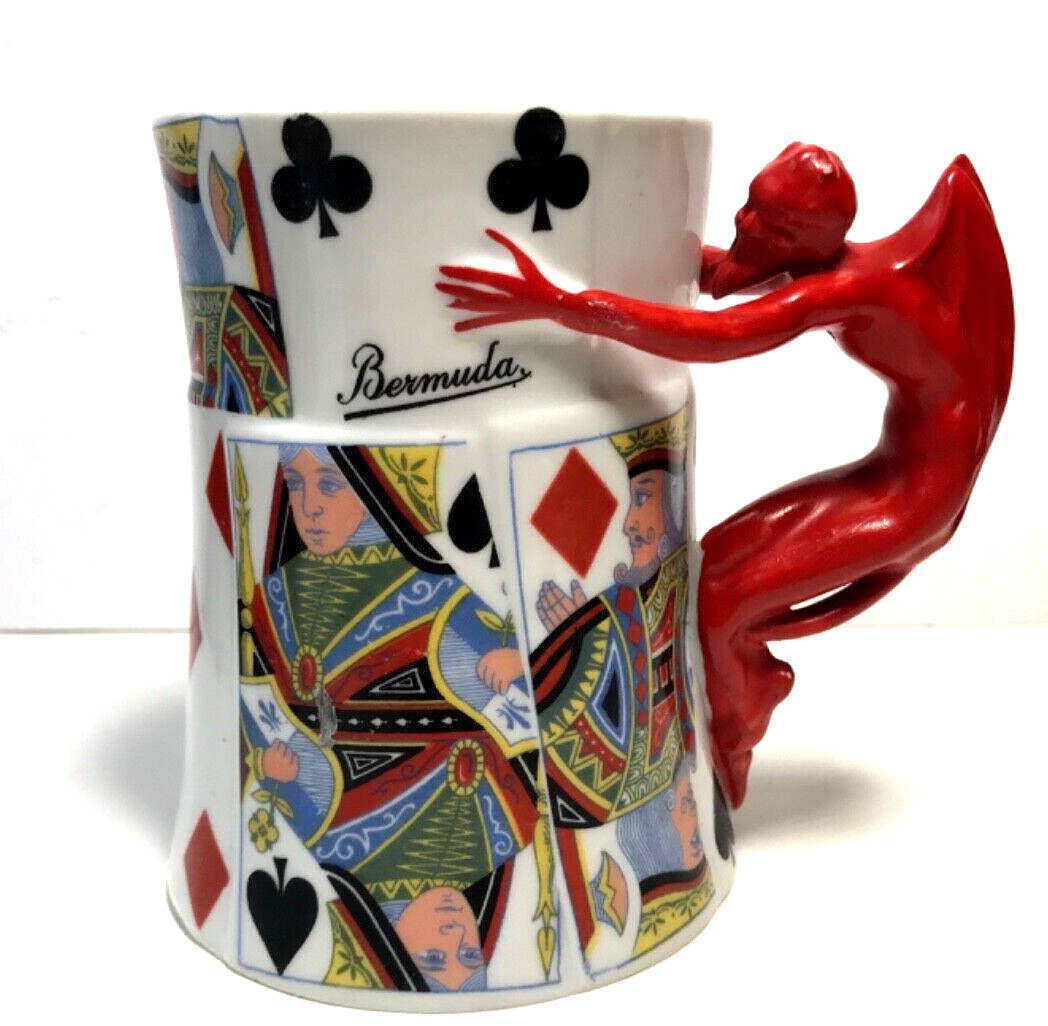 Vintage Royal Bayreuth Red Devil Playing Cards Bermuda Porcelain Mug