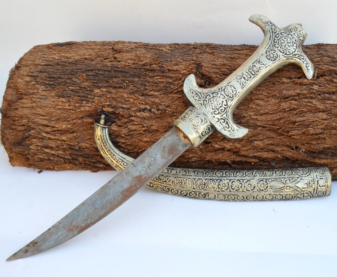 Khanjar Carved Authentic Vintage Berber Moroccan Islamic Dagger Heavy Tribal