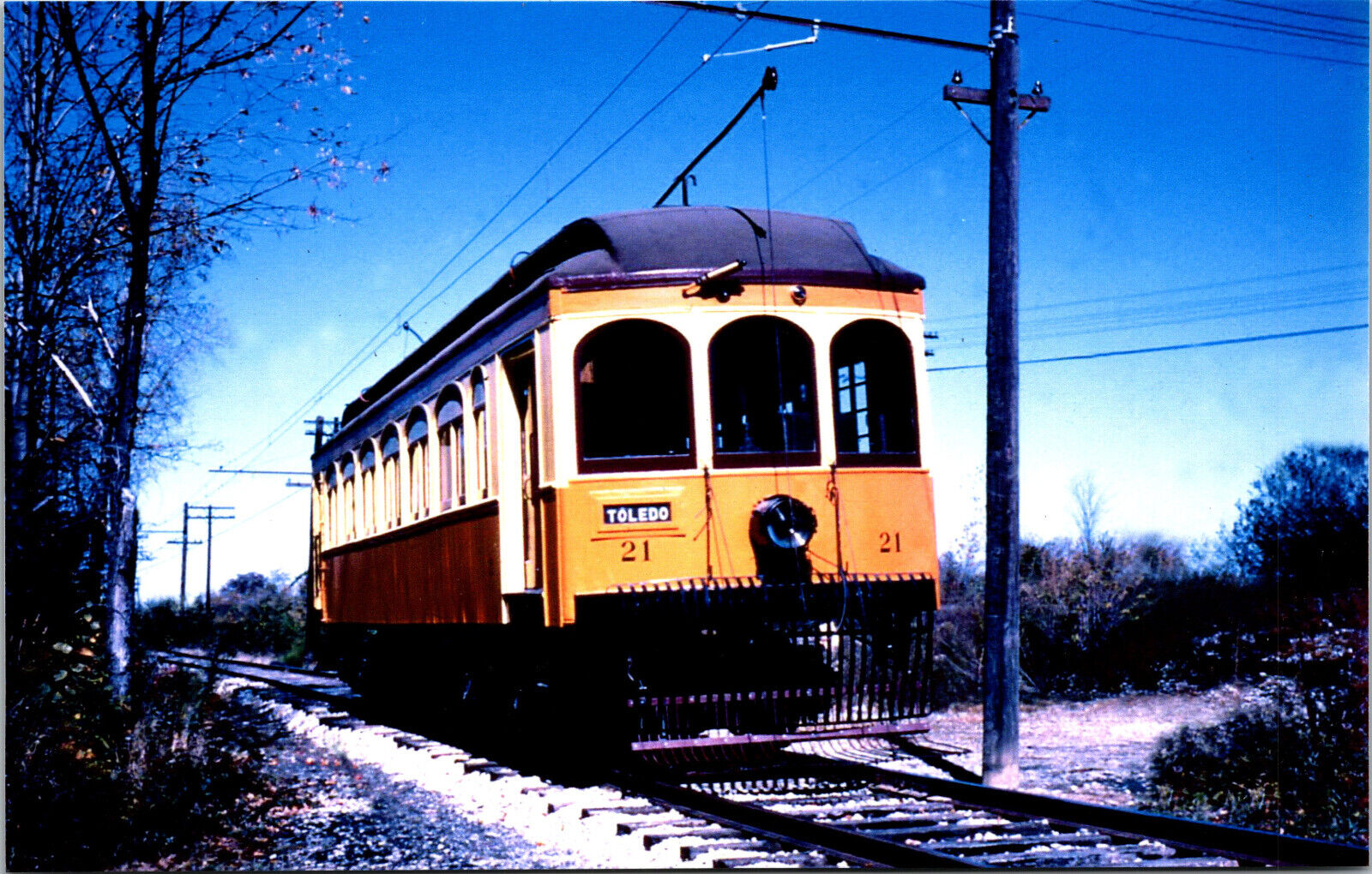 Toledo Ohio Postcard Trolley Interurban Tram RPPC 1950s Reprint