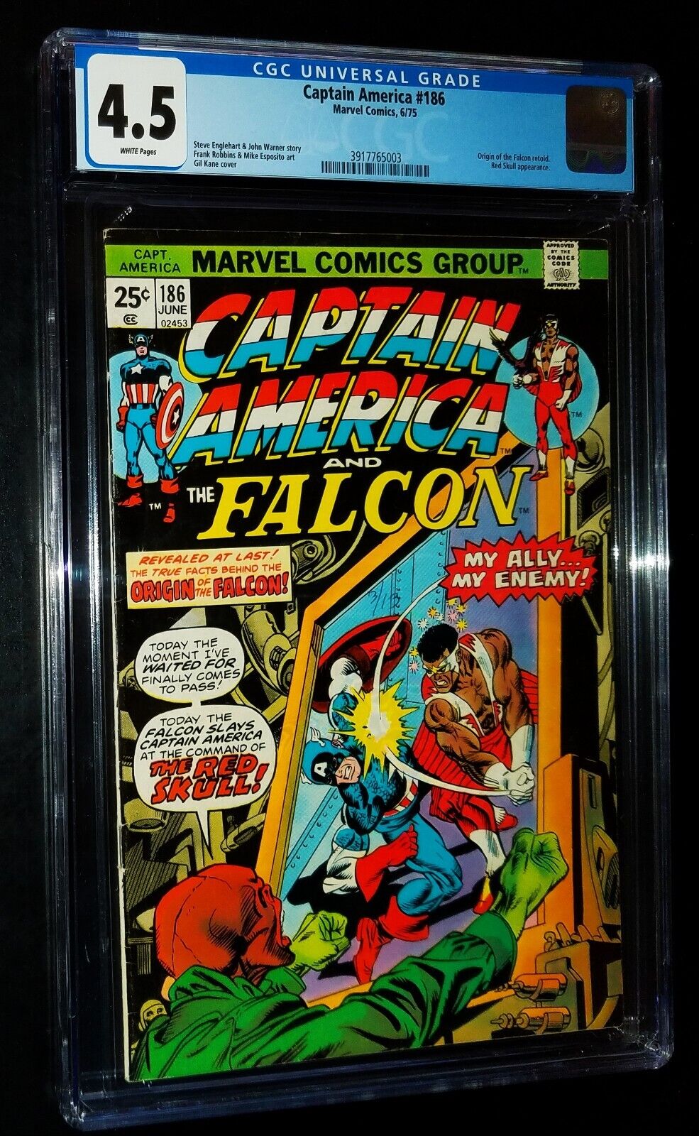 CGC CAPTAIN AMERICA #186 1975 Marvel Comics CGC 4.5 VG+ Key Issue/White Pages