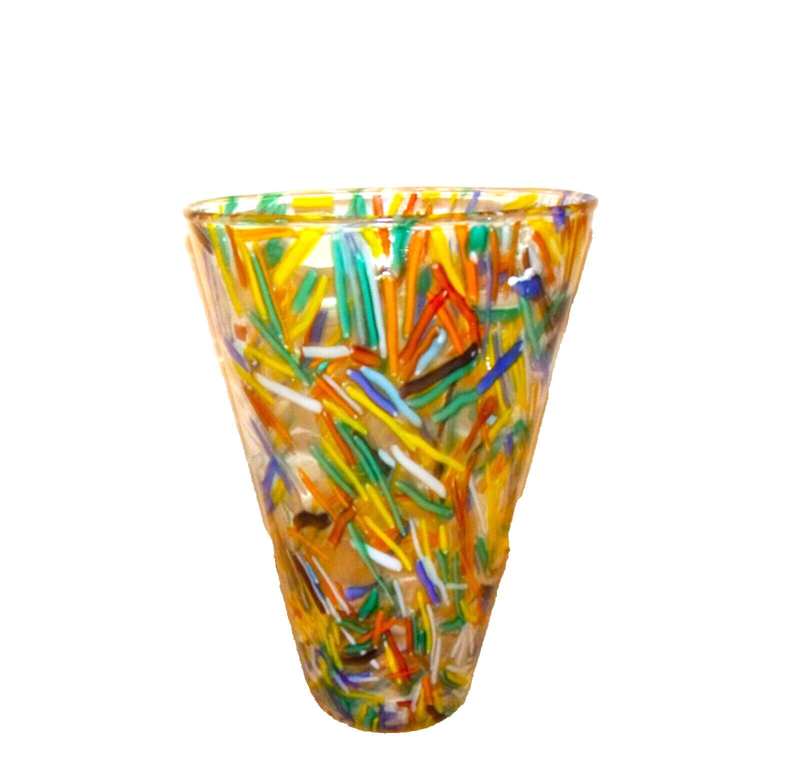 Large Colorful Blown Glass Confetti Vase w/Wide Mouth: Made by Pier One Imports
