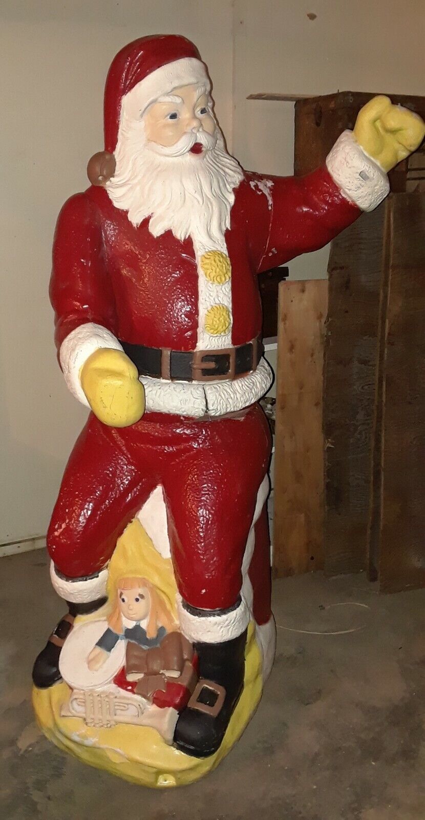 ☆RARE Adorable Large Vintage Poloron Santa Blow Mold WORKS Almost Life-Size 5ft