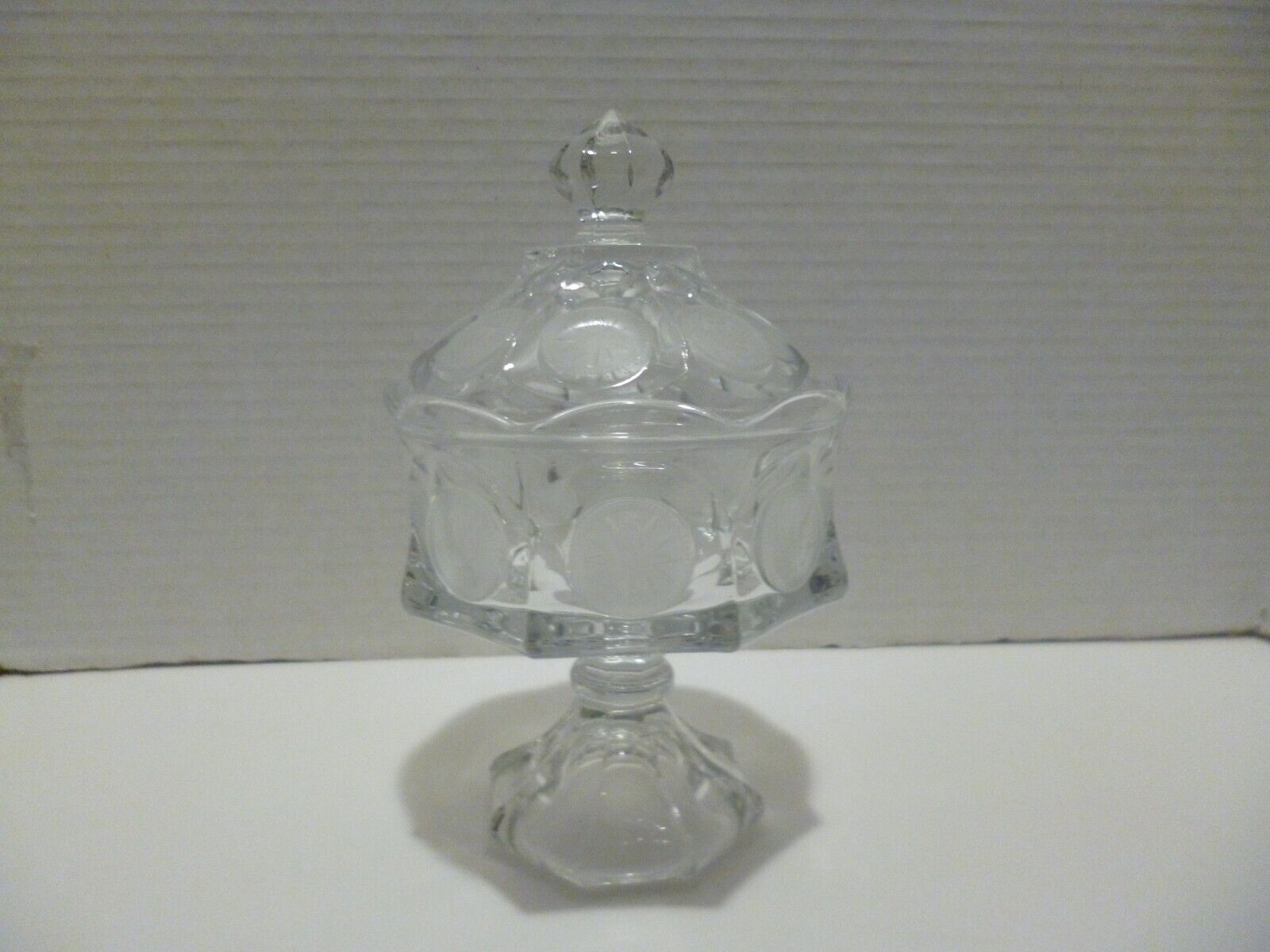 Vintage Fostoria American Coin Dot Clear Glass Lidded Candy Dish