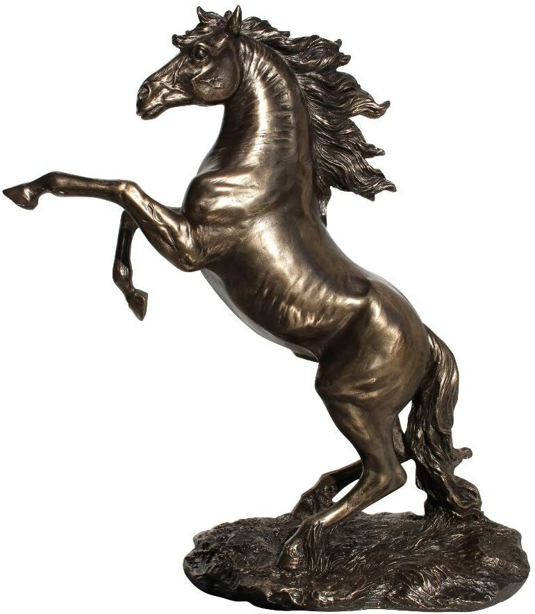 Handcrafted Cold Cast Bronze Rearing Stallion Statue Home Decor