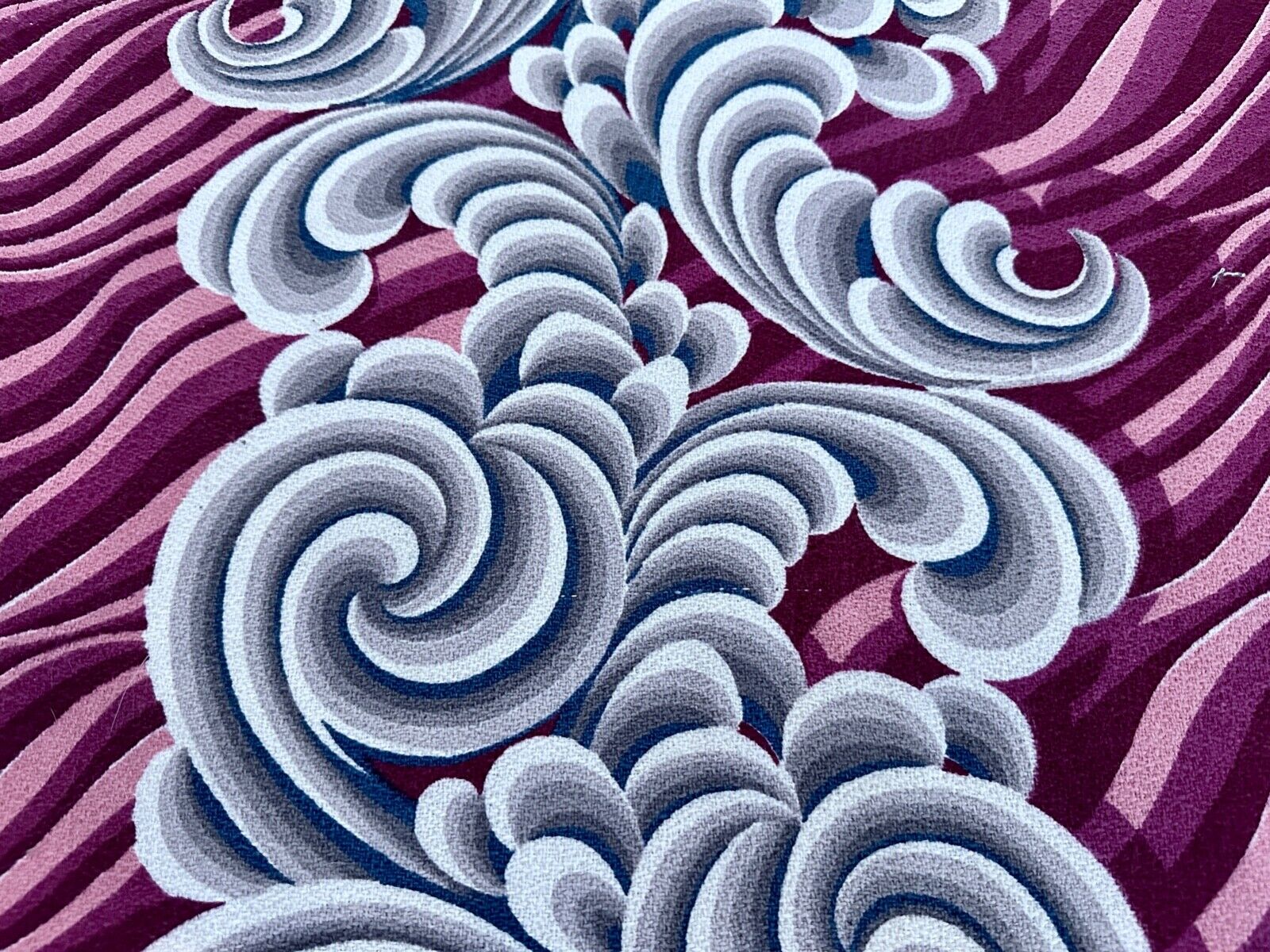 1930's Art Deco Rolling CLOUDS on Orchid Purples ZEBRA Barkcloth Vintage Fabric