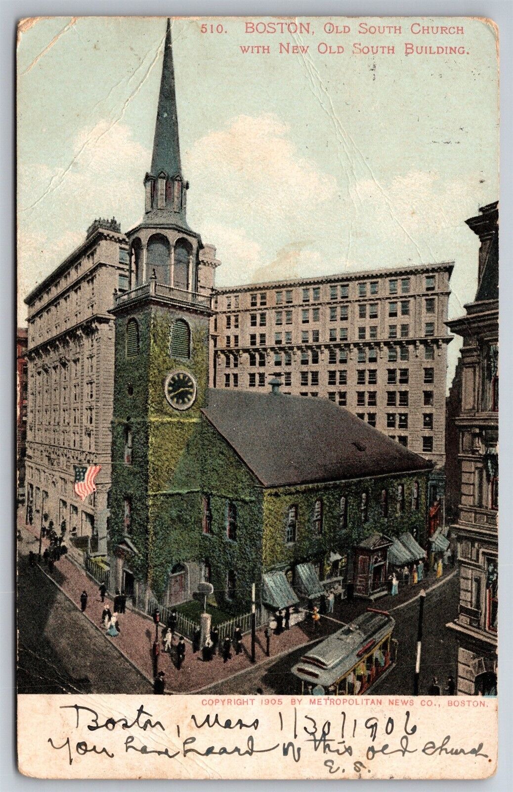 Boston MA Old South Church As It Was In Early 1900s UDB Postcard T13