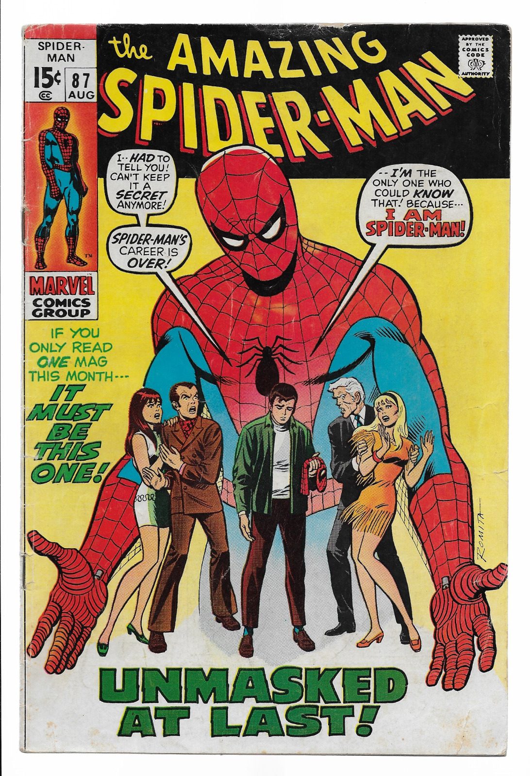 AMAZING SPIDER-MAN #87 (1970). Peter Parker reveals Spidey identity. Lee/Romita.