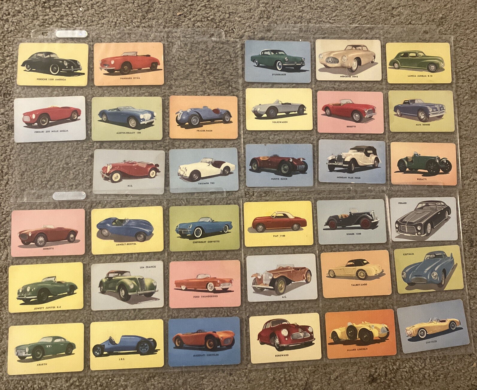 34 1955 VINTAGE MOTHER'S COOKIES SPORTS CARS TRADING CARD LOT RARE COLLECTION