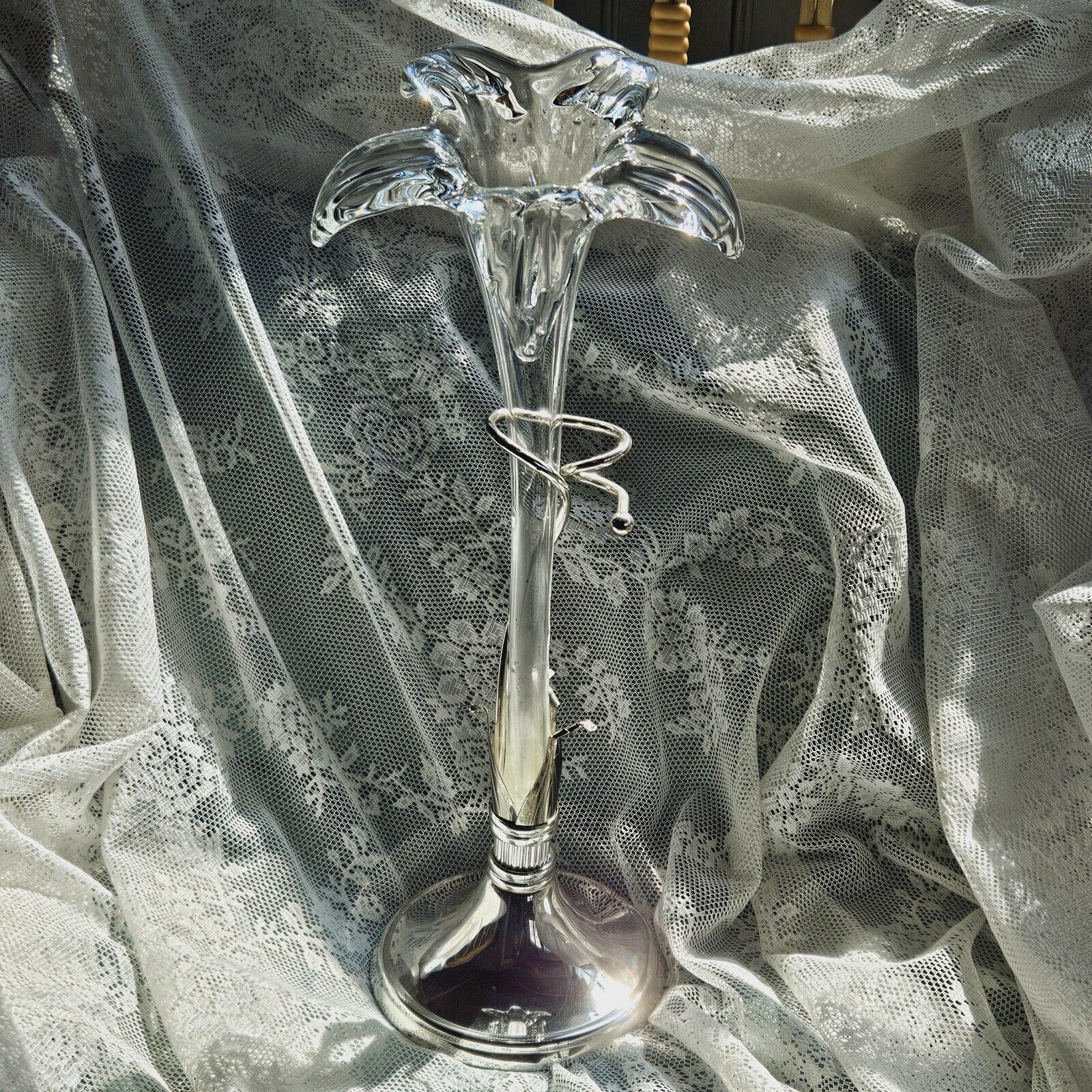 Art Nouveau Glass And Silver Plated Bud Vase