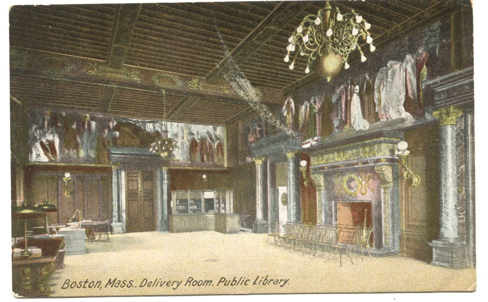 Postcard Delivery Room Public Library Boston MA 1907
