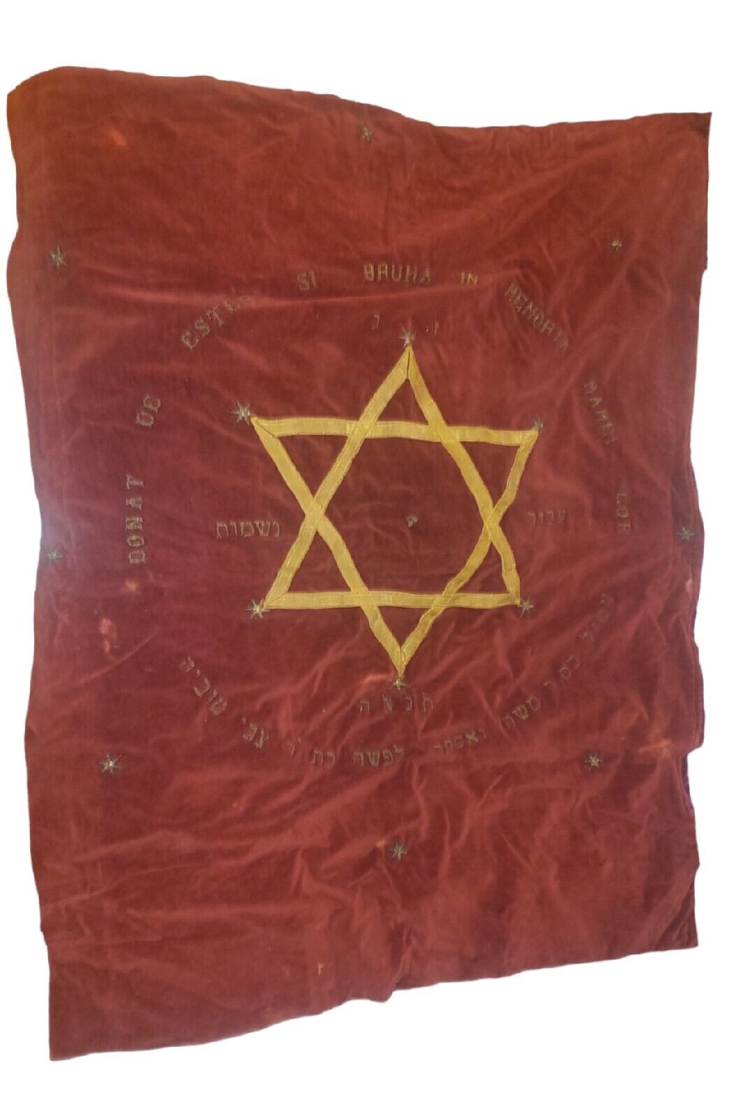 Old Jewish Judaica Red Velvet Metal Embroidered Cover With David Star
