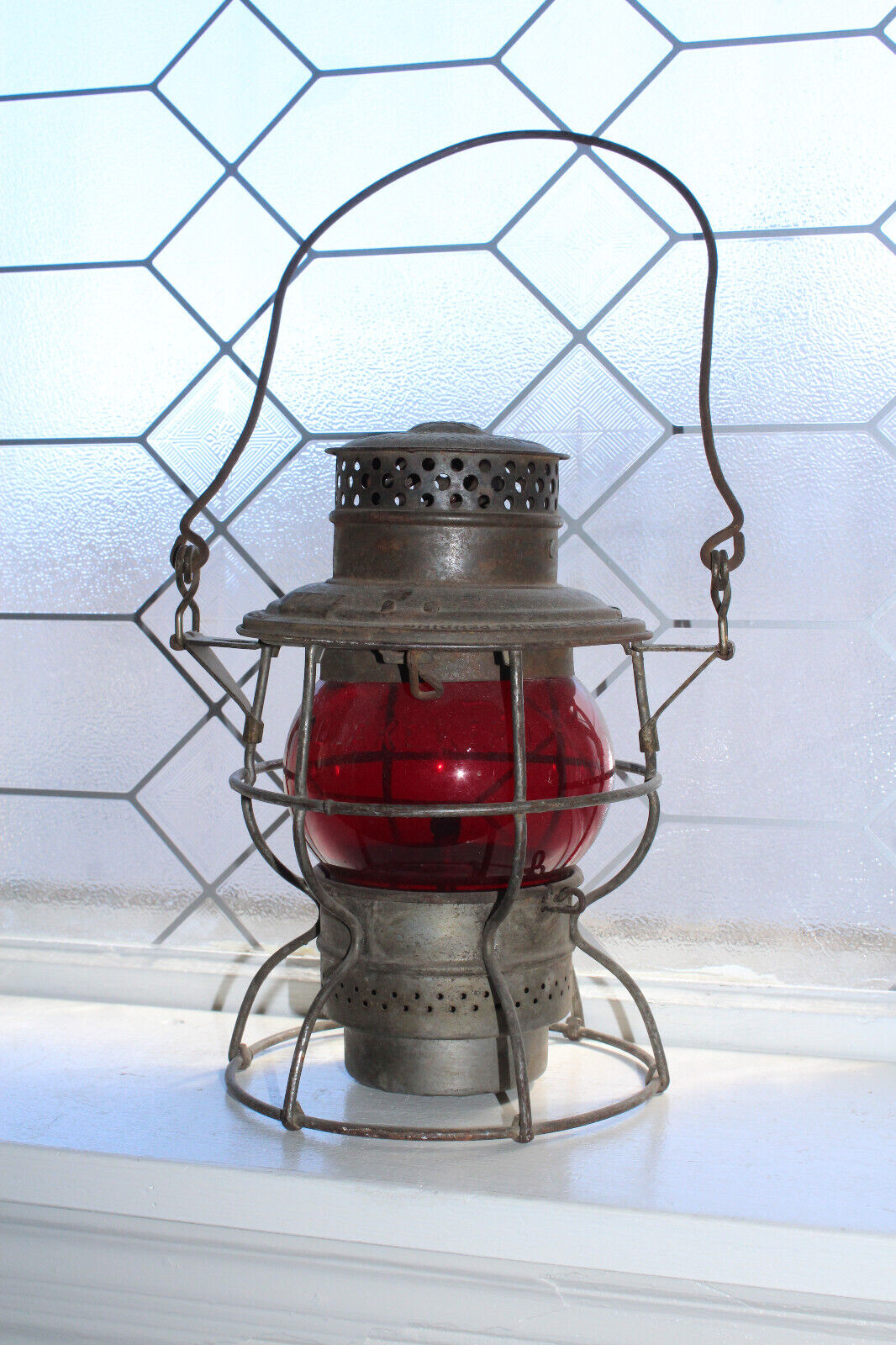 Antique Railroad Lantern Adlake Rock Island Red Globe