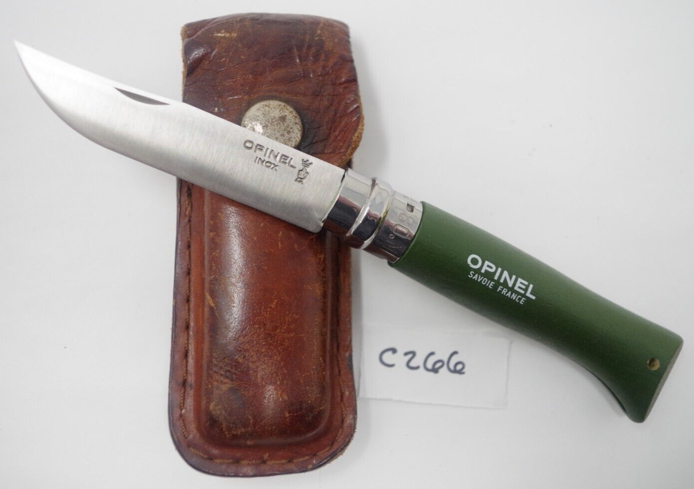 Green Opinel No. #08 Model Pocket Knife Folding Plain Edge Clip Point Ring Lock
