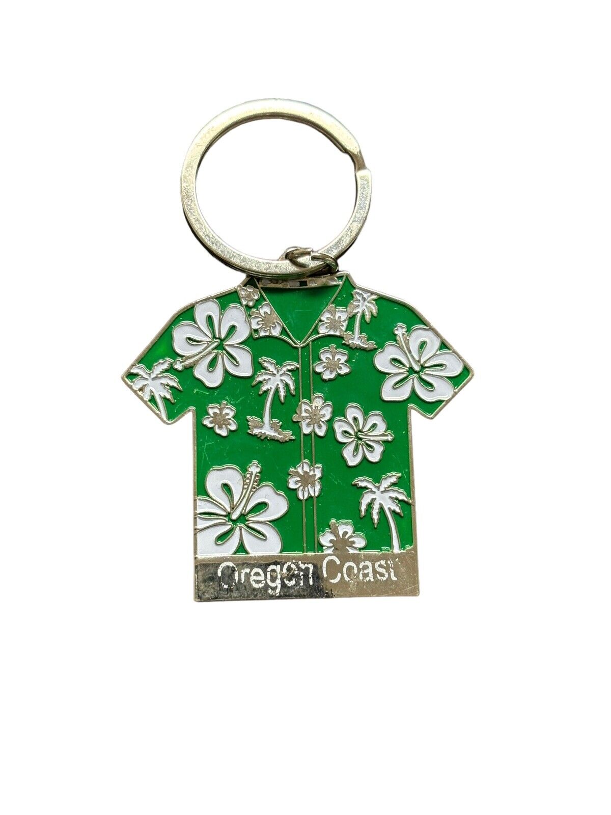 Oregon Coast Green Hawaiin Shirt Tropical Keychain Ring Souvenir Travel Beach