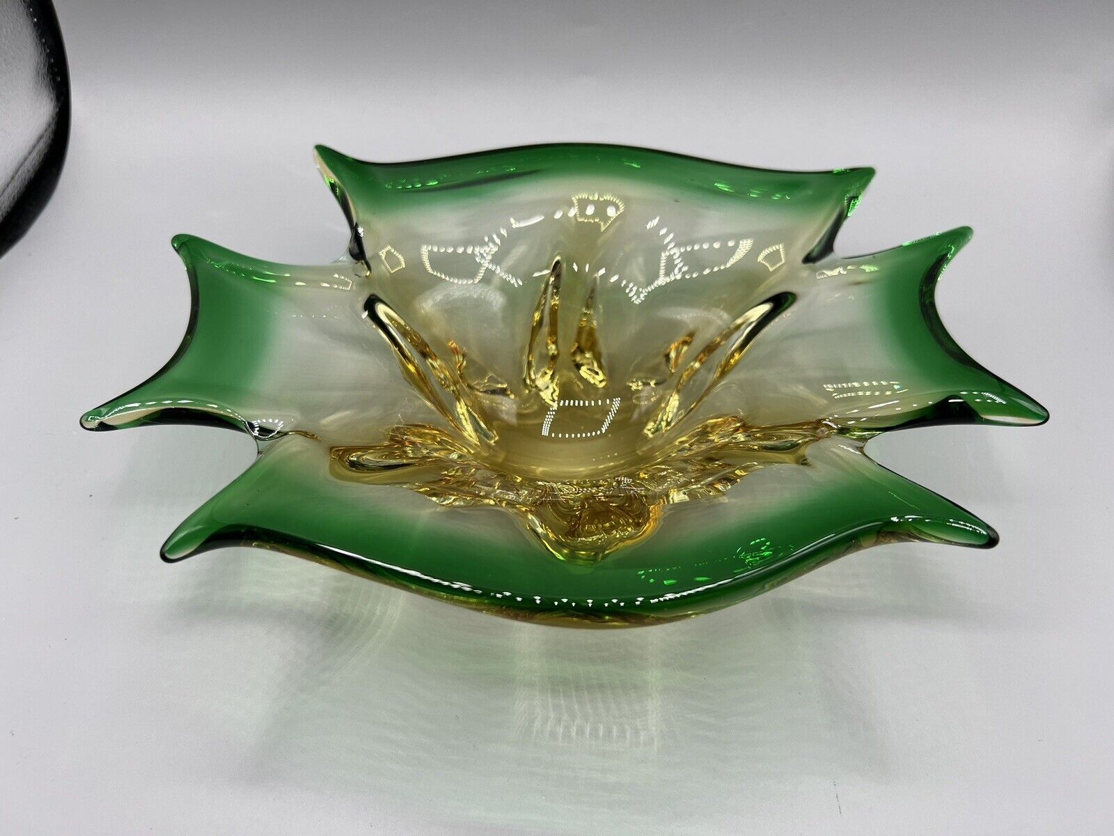 MCM 1960s Murano Blanco Design Spartaco Colleli Art Glass Bowl Amber to Green 8”