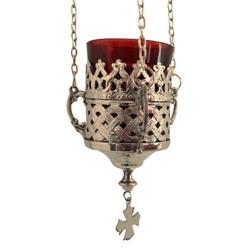 Beautiful Hanging 3 Chain Church Nickel Plated Vigil Oil Lamp with Votive Glass