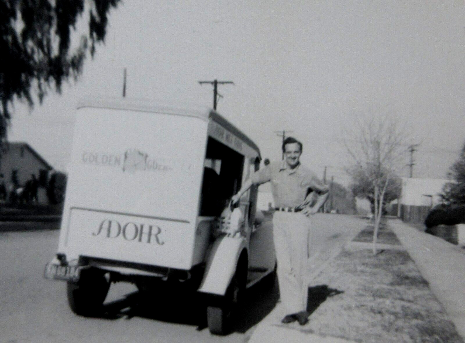 Adohr Farms Dairy Milkman Milk Truck Delivery Photo Bottles Los Angeles CA 1951