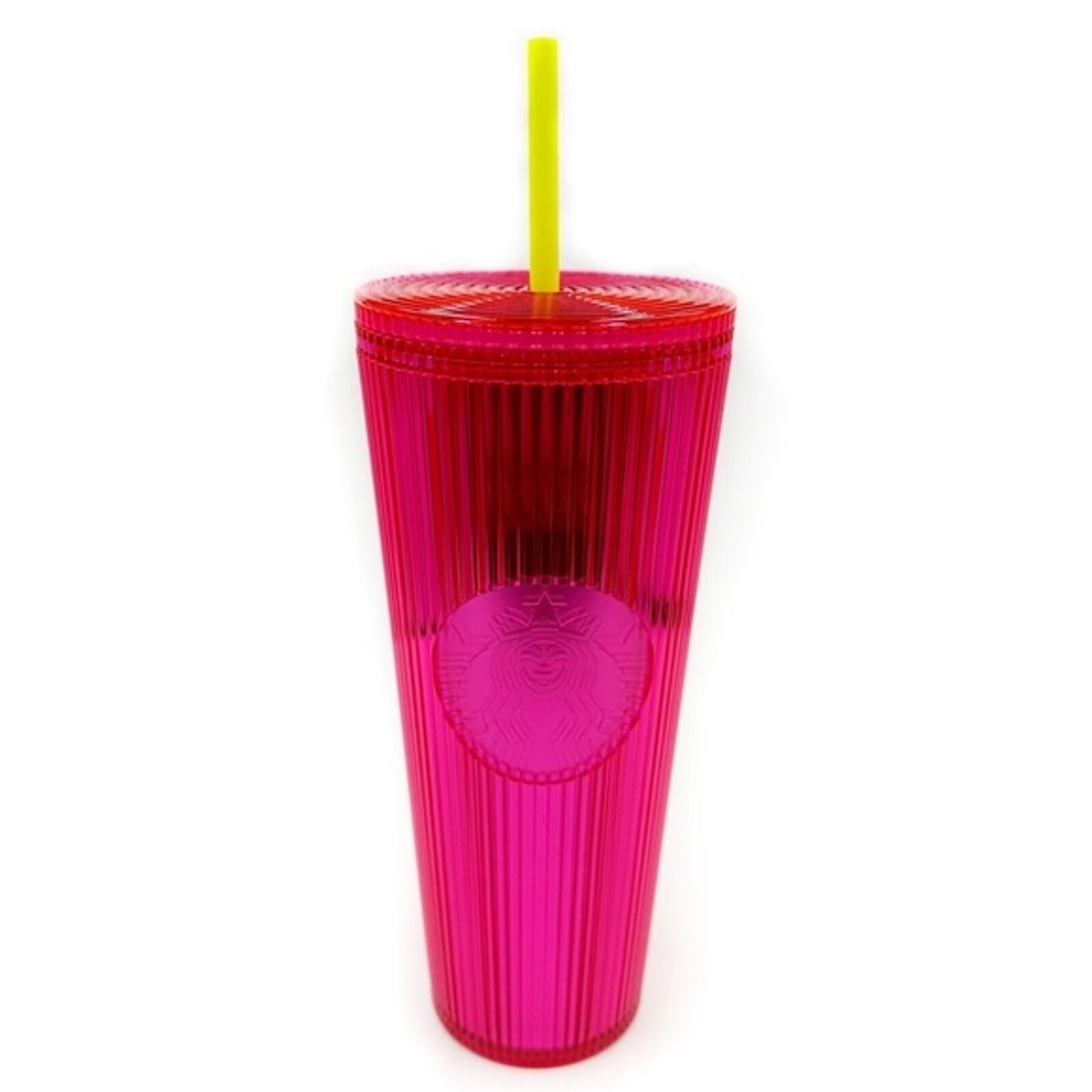 Starbucks Neon Hot Pink Tumbler Textured Travel Cup With Straw Venti 24 fl oz