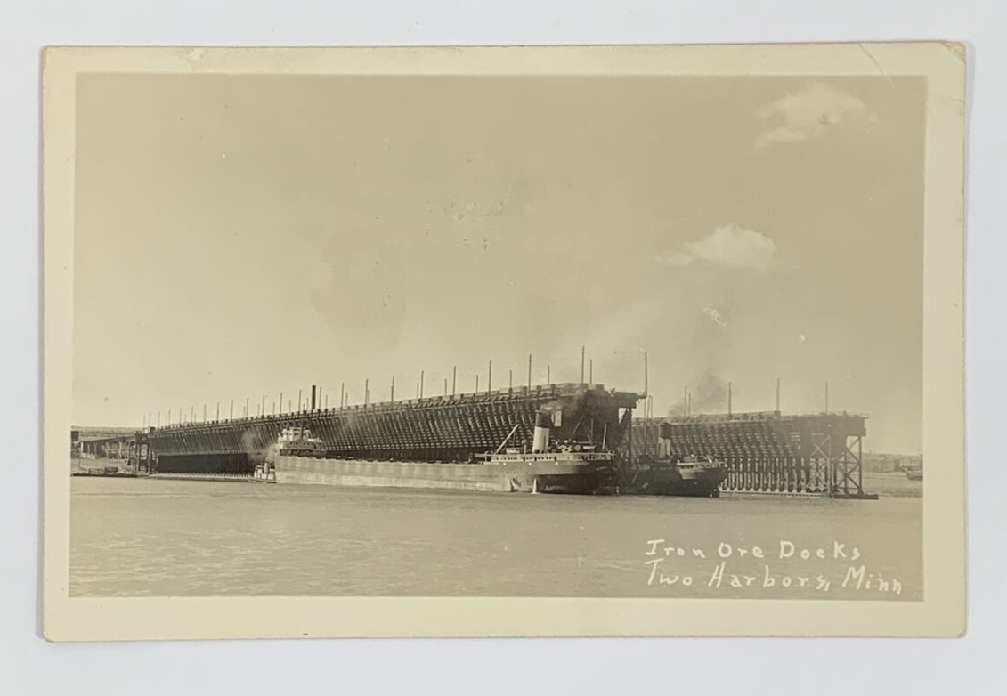 RPPC Iron Ore Docks Two Harbors Minnesota Real Photo Postcard Unposted