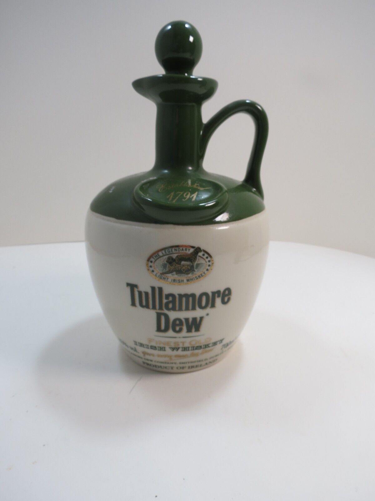 Stoneware Tullamore Dew Irish Whiskey Jug Bottle 750ml Dublin Ireland EMPTY