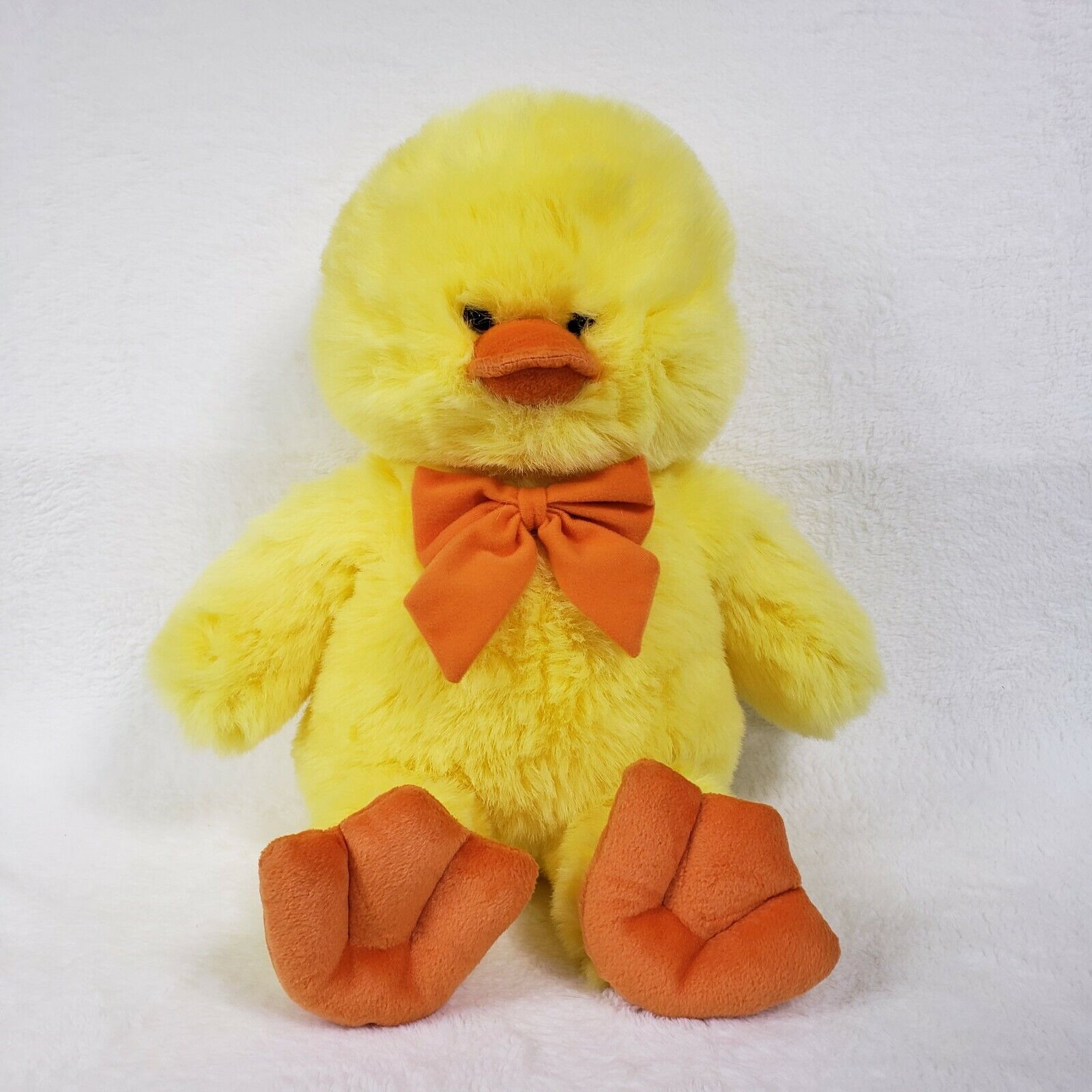 Large Fluffy Yellow Duck Plush with Bow