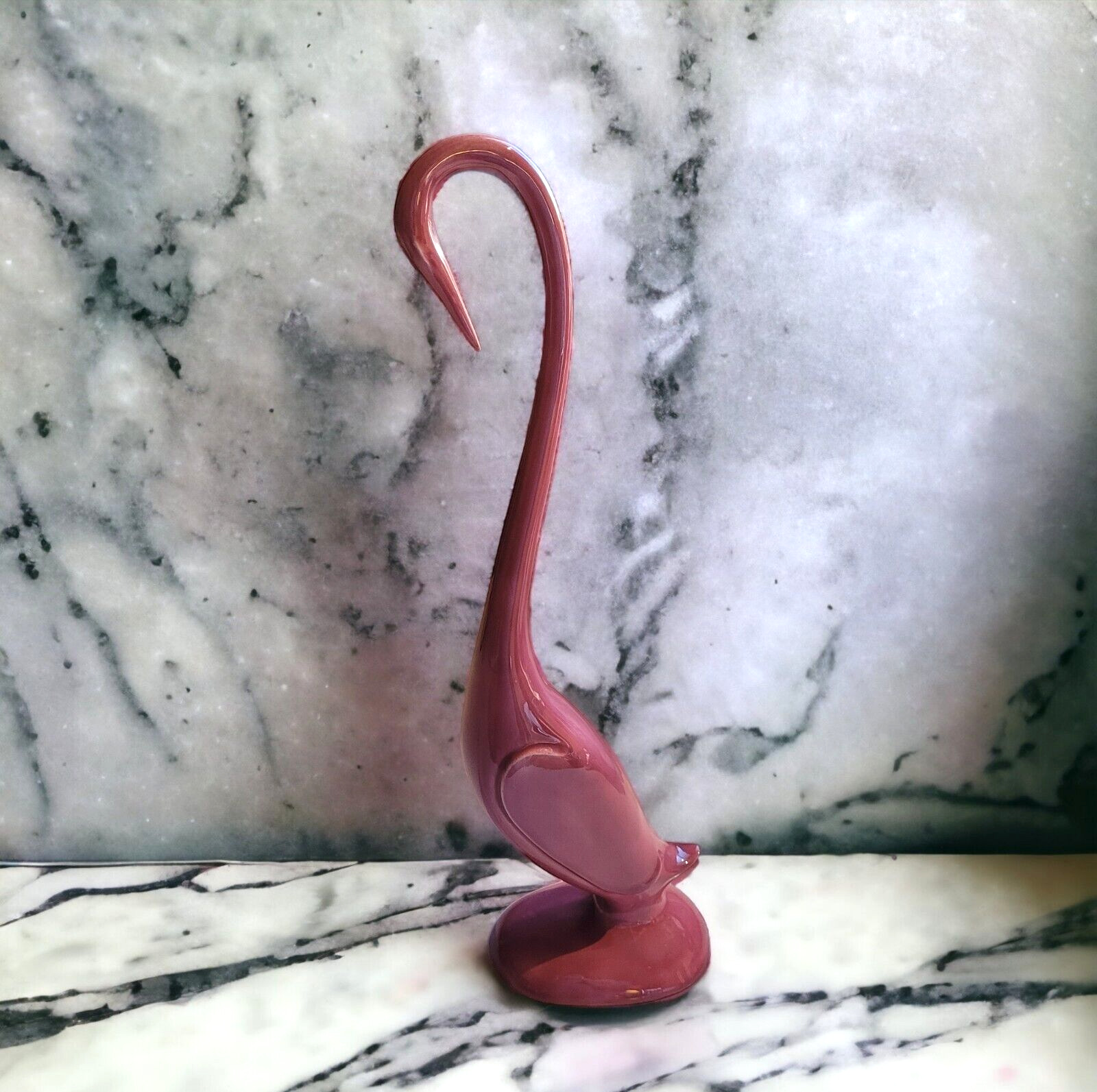 Arnel Rose Pink Rose Ceramic Crane Egret Heron Bird Art Deco Figurine 15\