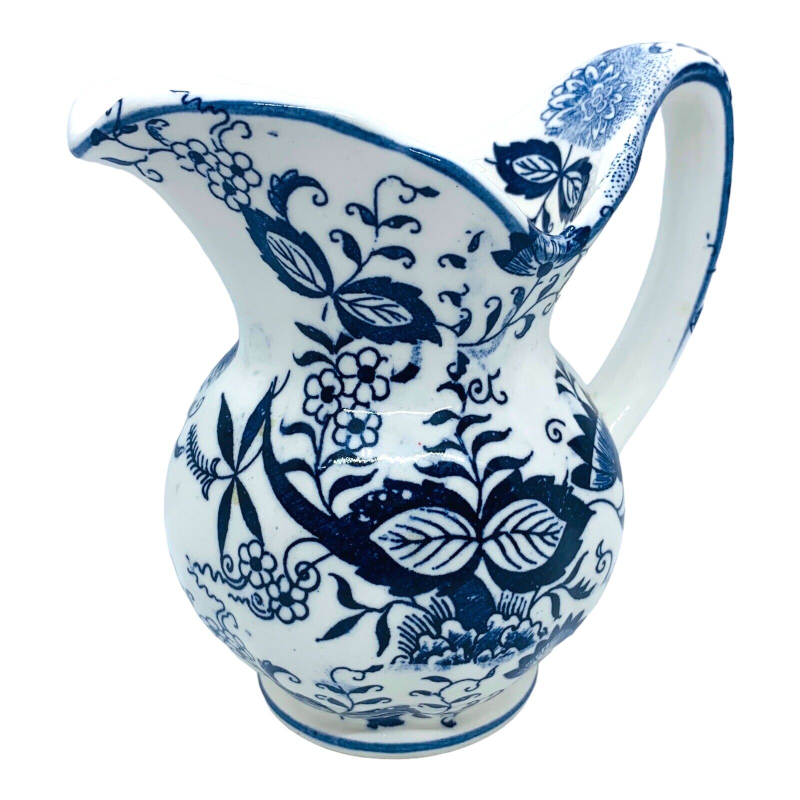 Vintage Enesco Blue and White Floral Creamer Pitcher 4.5\