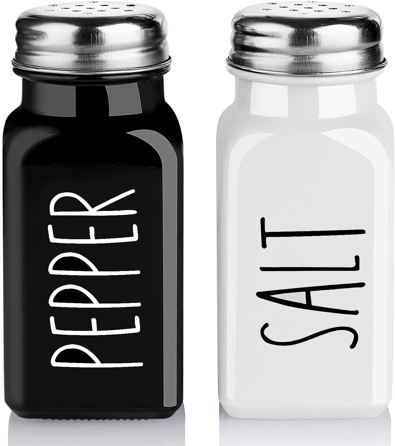 Salt and Pepper Shakers Set  Glass with Stainless Steel Lid, 2.7oz Each