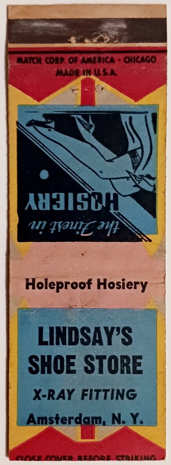 Lindsay\'s Shoe Store, Amsterdam, N.Y. Hosiery Vintage Matchbook Cover