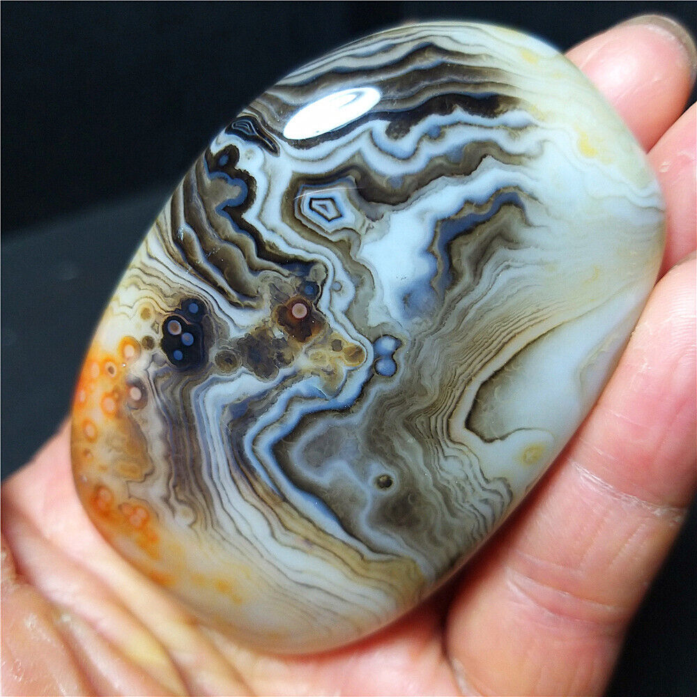 TOP 102G Natural Polished Silk Banded Lace Agate Crystal Madagascar  B273