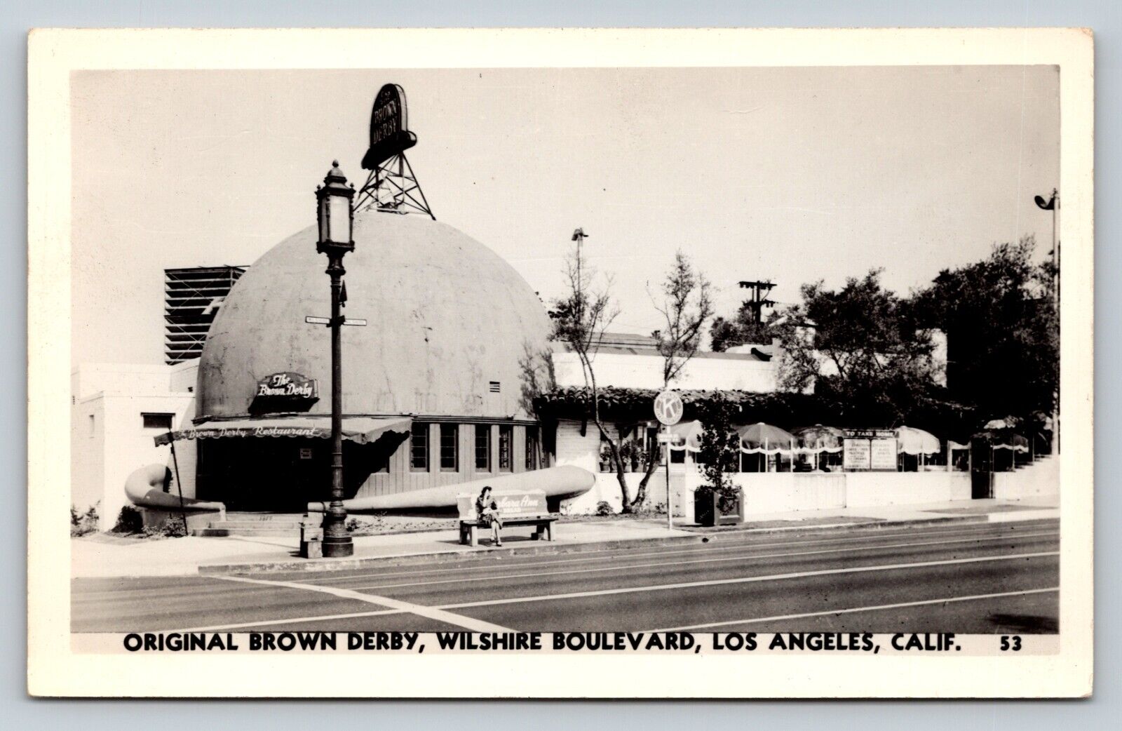 c1948 RPPC Original Brown Derby, Wilshire Boulevard Los Angeles CA Postcard