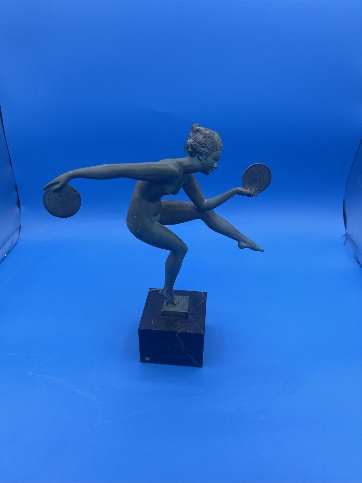Art Deco Sculpture Disc Dancer By Derenne , A Leverrier Edition Bronze.**RARE**