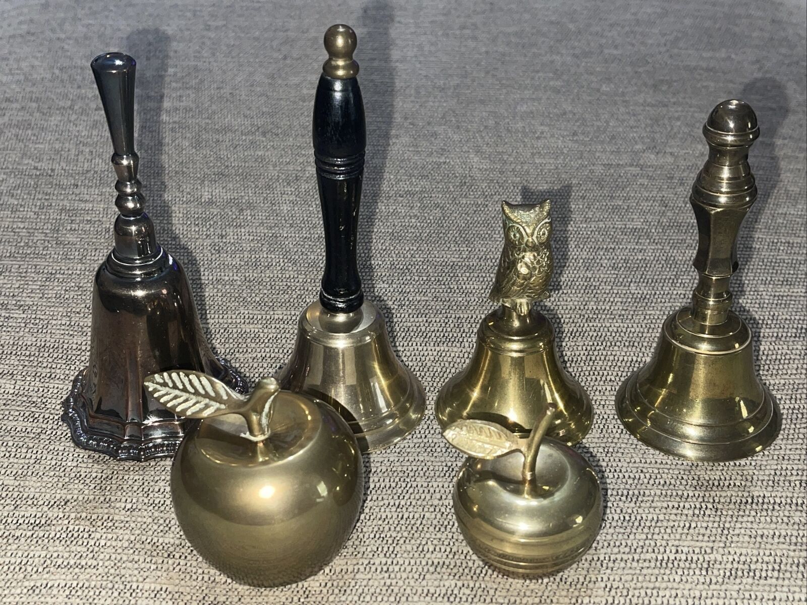 (6) Vintage Figural Antique Solid Brass & Silver Plate Bell's Apple Owl Handles