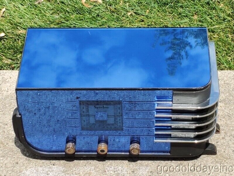Vintage 1936 Sparton Deluxe Model 557 Blue Mirror Sled Table Radio - Works