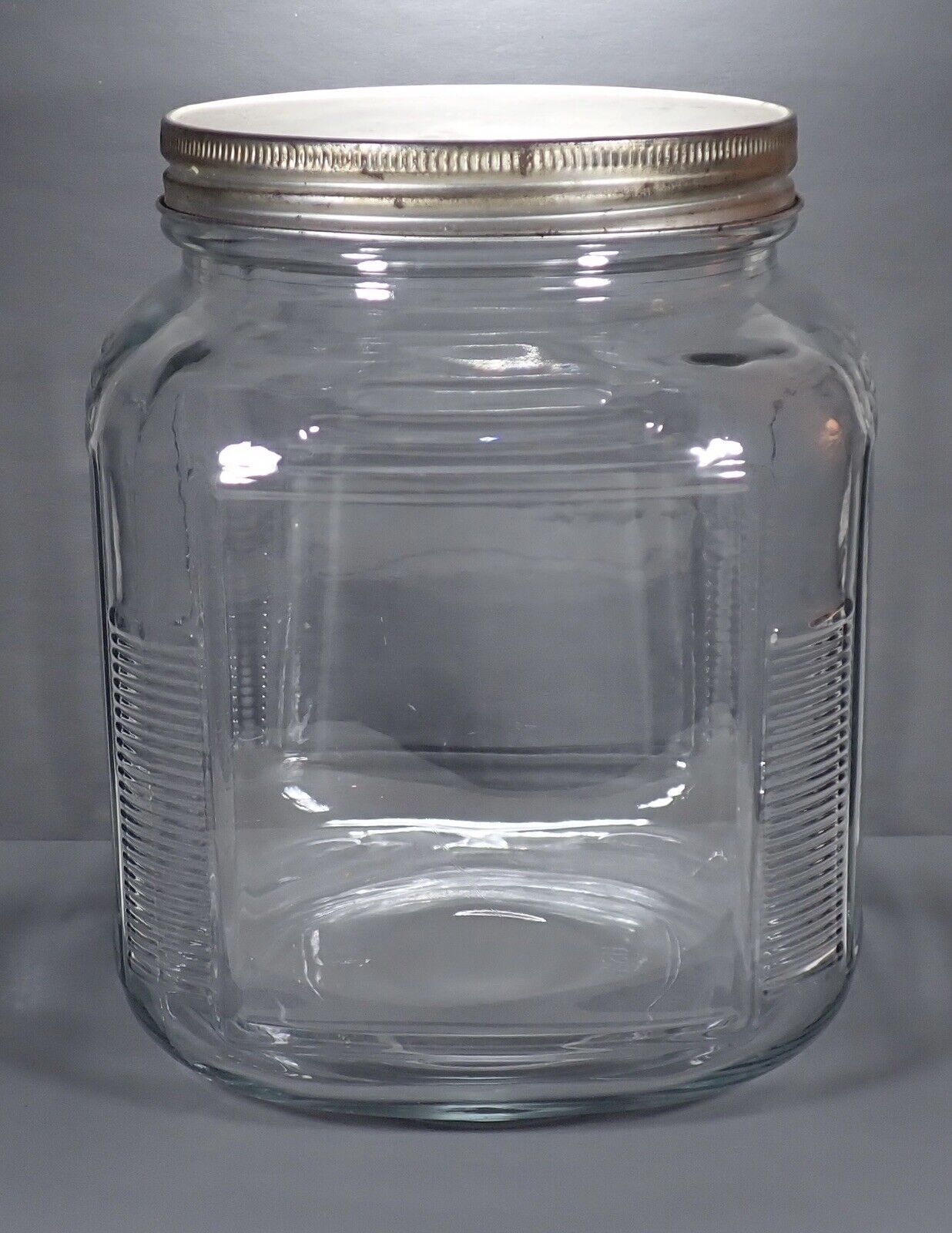 Vintage Glass Storage Jar Metal Screw On Lid Anchor Hocking