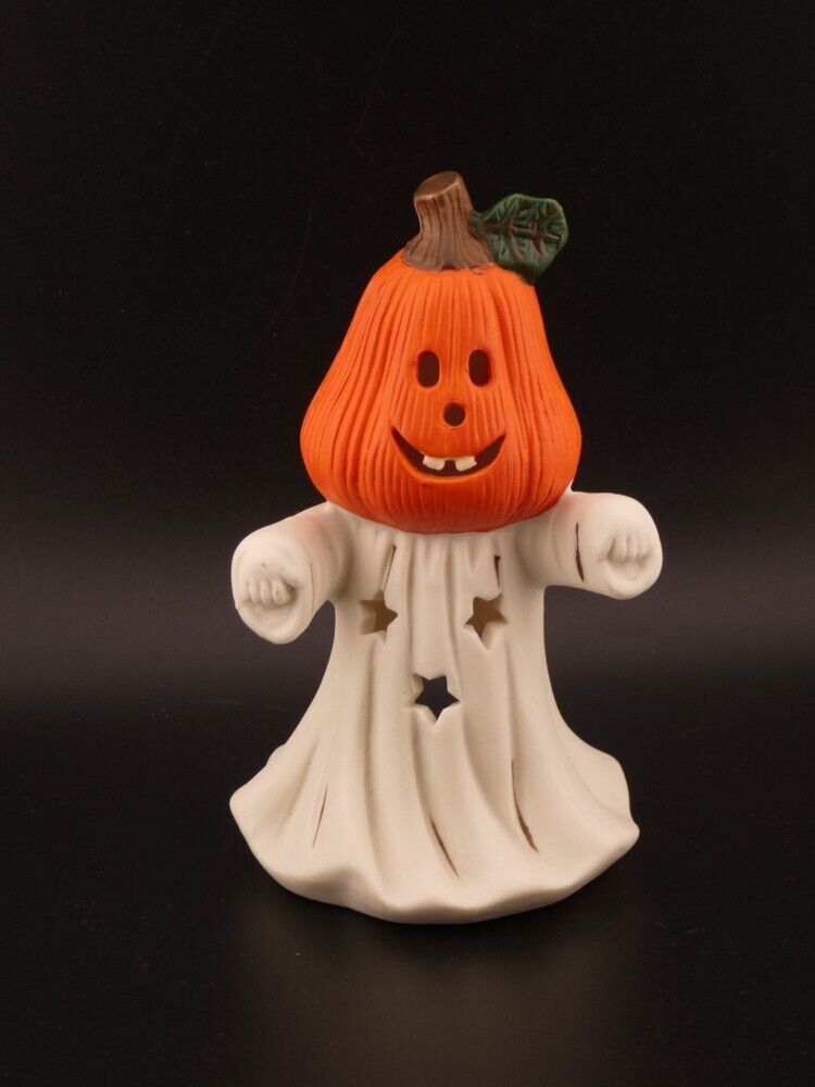 Vintage Halloween Pumpkinhead Ghost Porcelain Figure