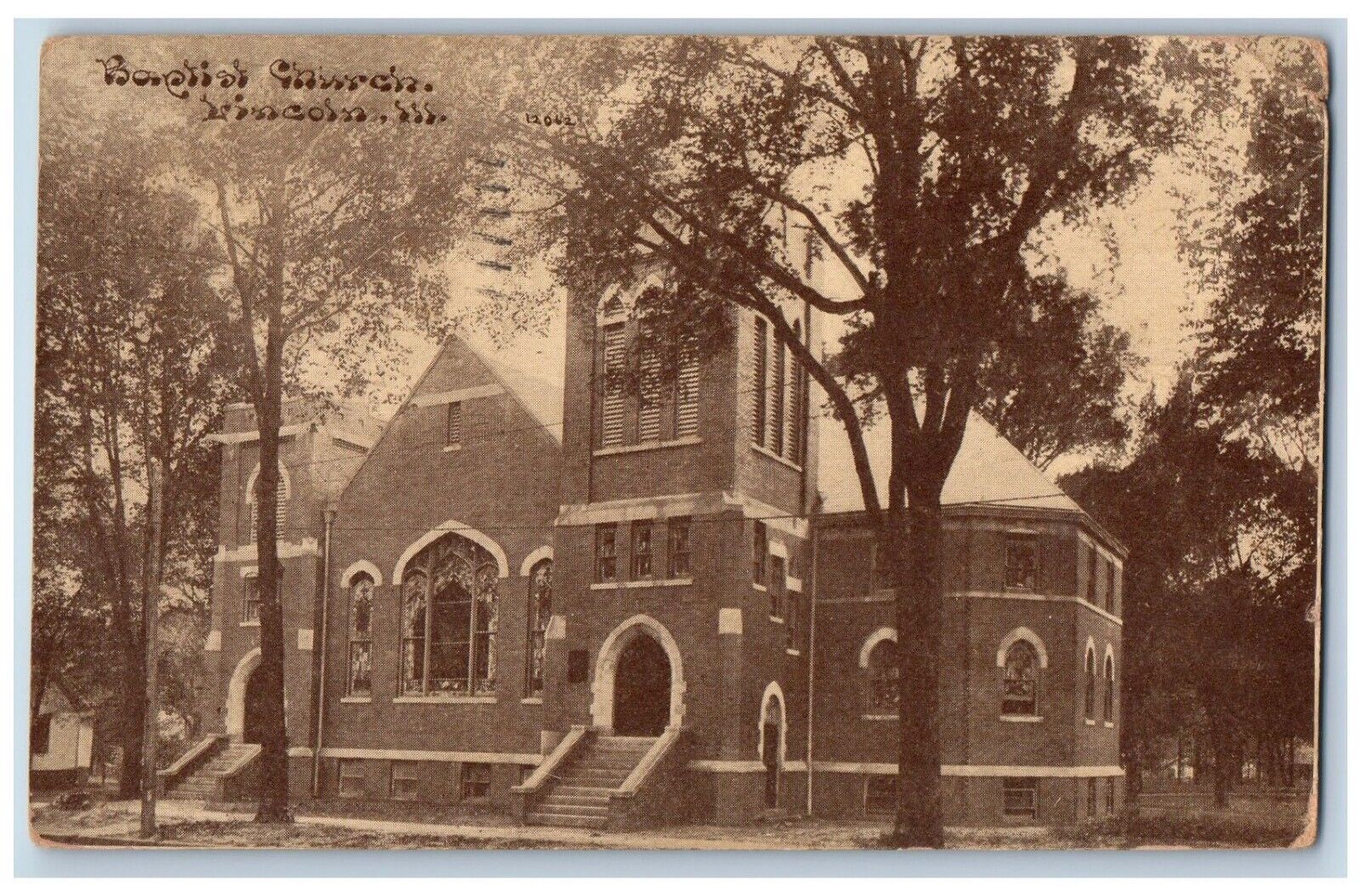 Lincoln Illinois IL Postcard Baptist Church Exterior View Building 1913 Vintage