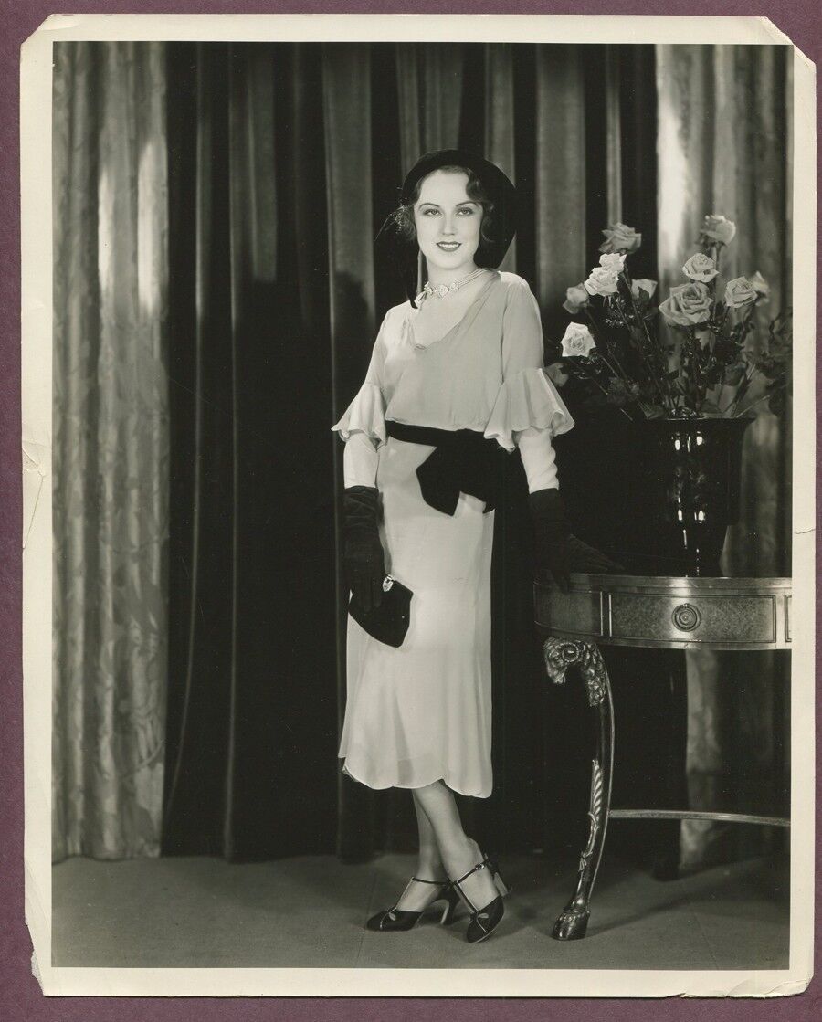 FAY WRAY Pre Code Glamorous Fashion Photo 1930 Dress Hat Gloves Sepia J829