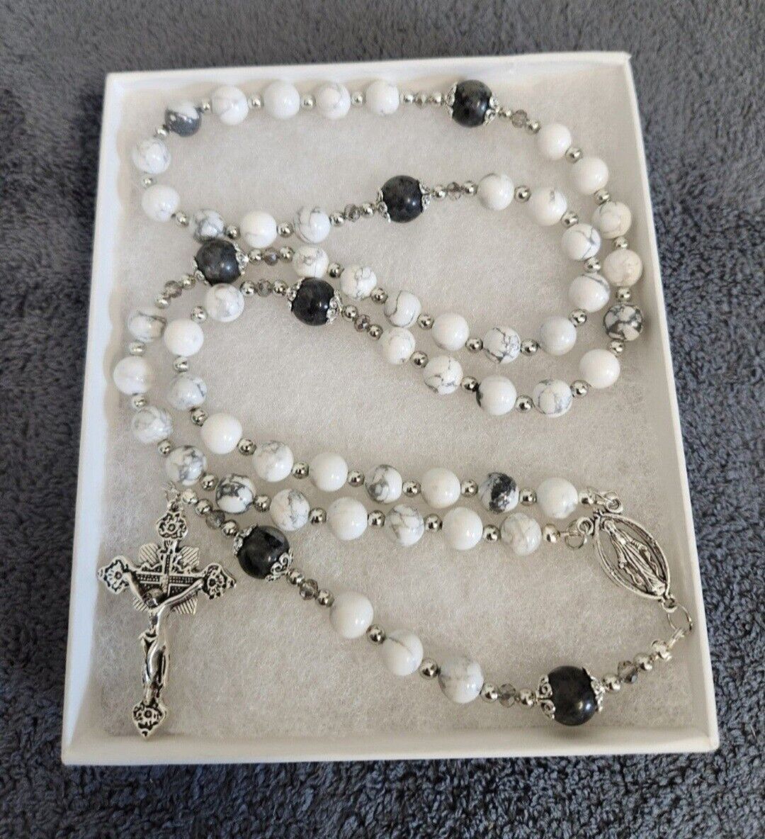 Large One Of A Kind Hand Crafted Rosary Made With Natural Howlite 